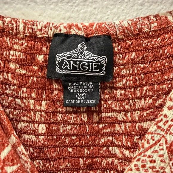 Angie Made in India Ruched Red & Cream Floral Midi Dress – SZ XS ❤️🌸✨ - Picture 2 of 3